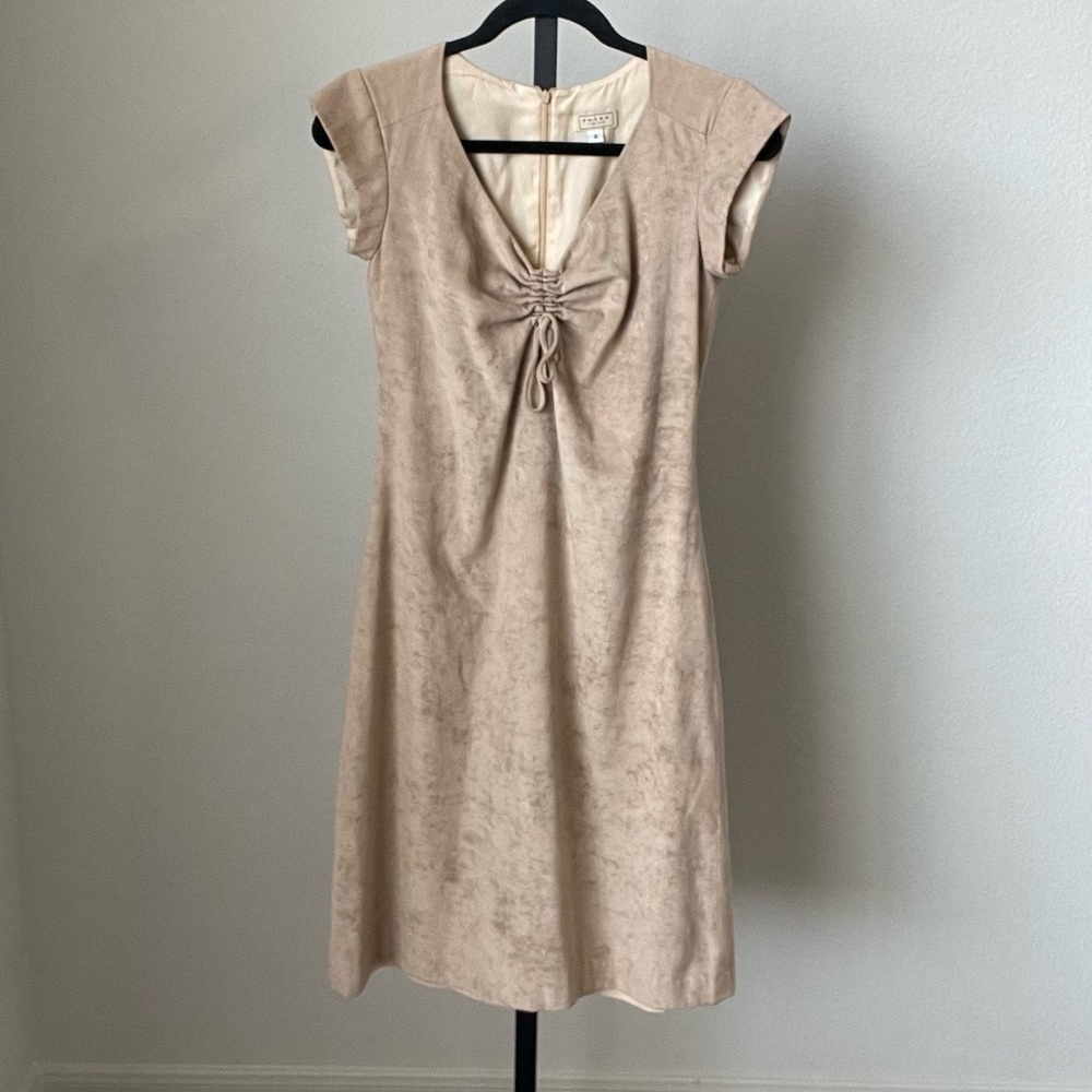 Phare Feminin Tan Front Tie Suede Midi Dress Size 4